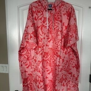 Ripskirt Beach Cover Up Floral Red and Pink Hooded Poncho